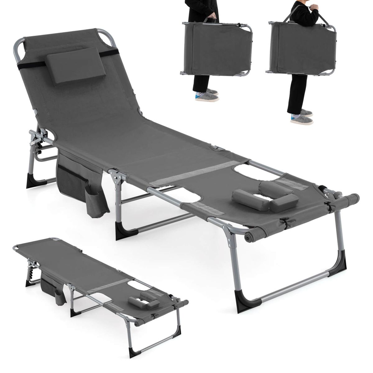 Outdoor Folding Chaise Lounge (1- or 2-Pack) - Gray