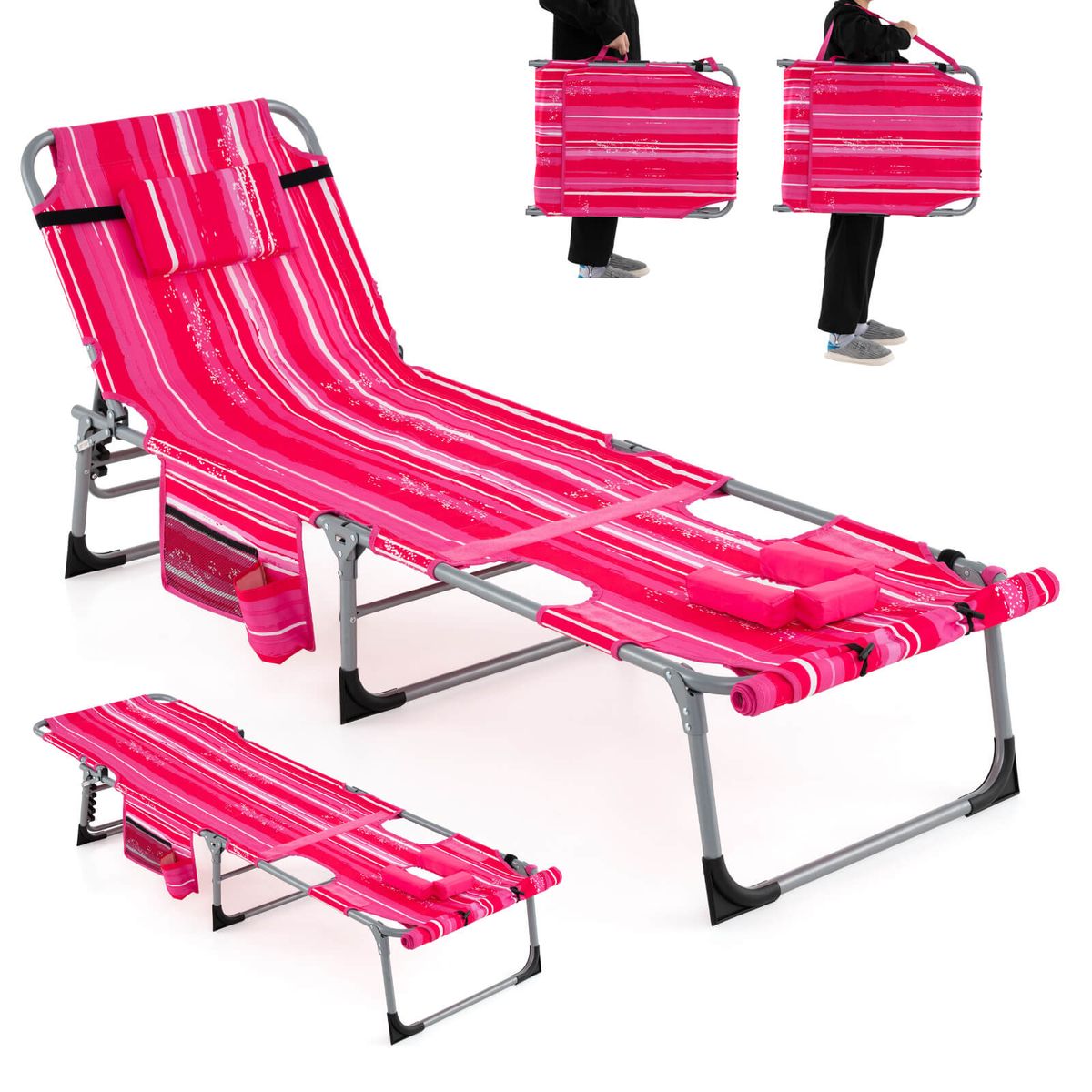 Outdoor Folding Chaise Lounge (1- or 2-Pack) - Colorful Pink