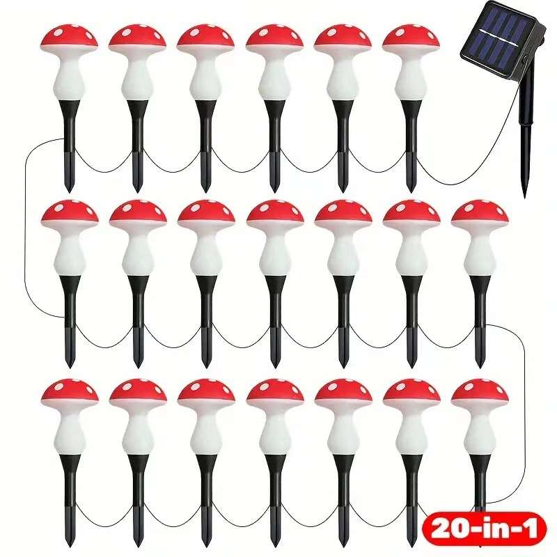 Solar Powered Mushroom Garden Lights - 20 LEDs