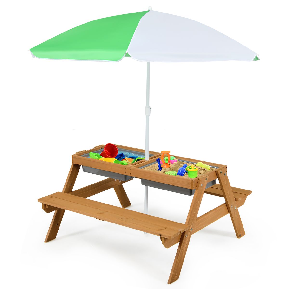 3-in-1 Kids Picnic Table with 2 Detachable Storage Boxes - Table-Natural