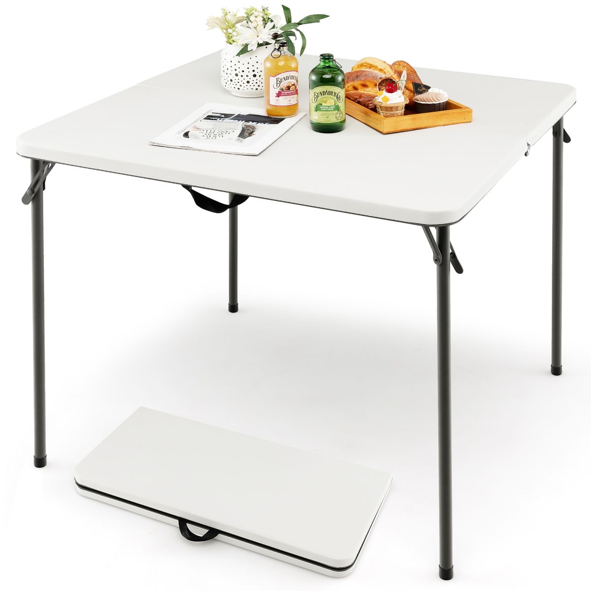 Photos - Outdoor Furniture Costway Folding Camping Table with All-Weather HDPE Tabletop & Rustproof Steel Frame - Camping Table -WH NP10740WH