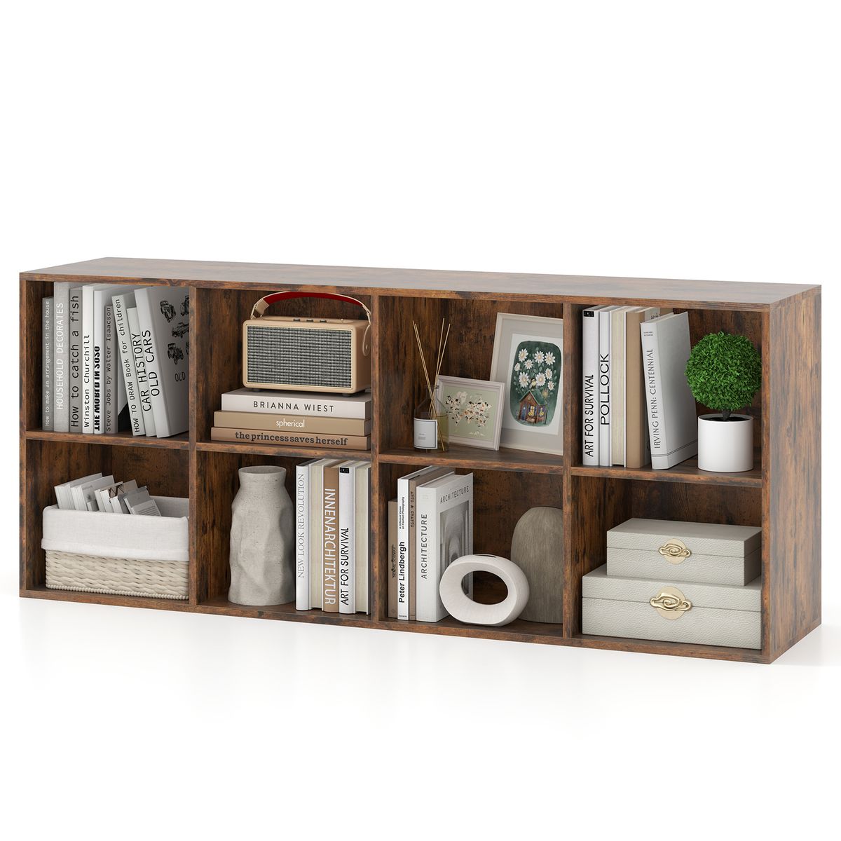 Photos - Wall Shelf Costway 8-Cube Bookcase Floor Shelf - Brown HCST07282 