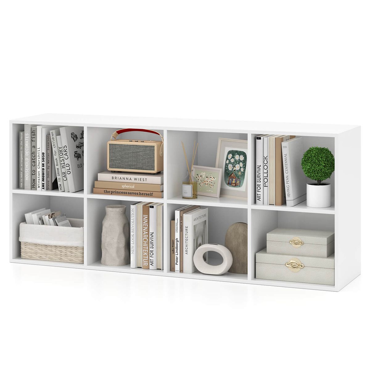 Photos - Wall Shelf Costway 8-Cube Bookcase Floor Shelf - White HCST08009 