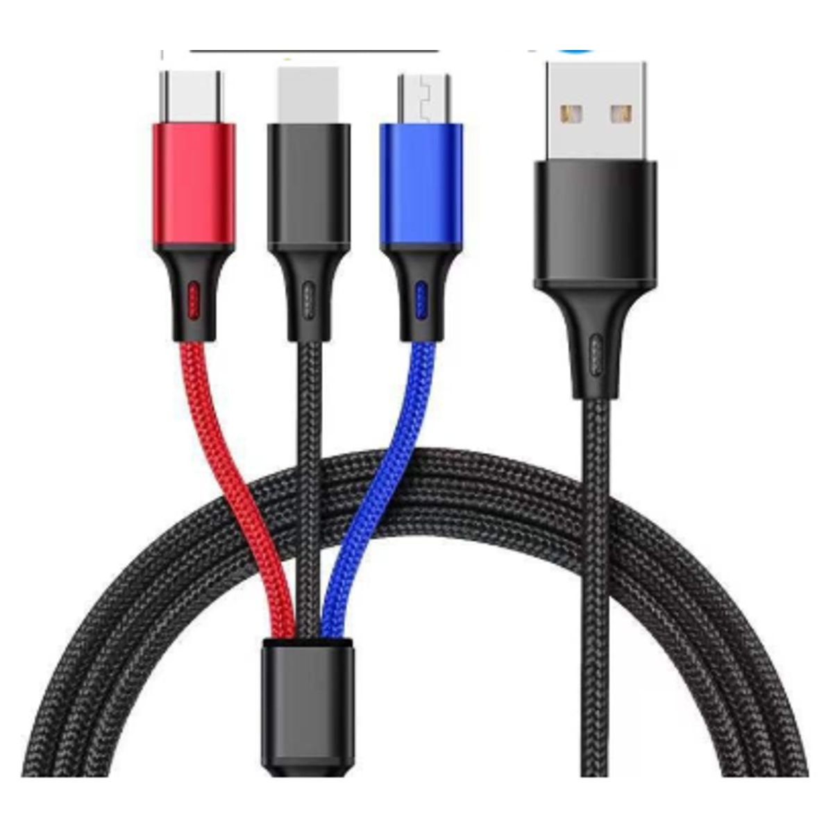 3-in-1 USB Nylon Braided Fast Charger Cable - Mixed Colors