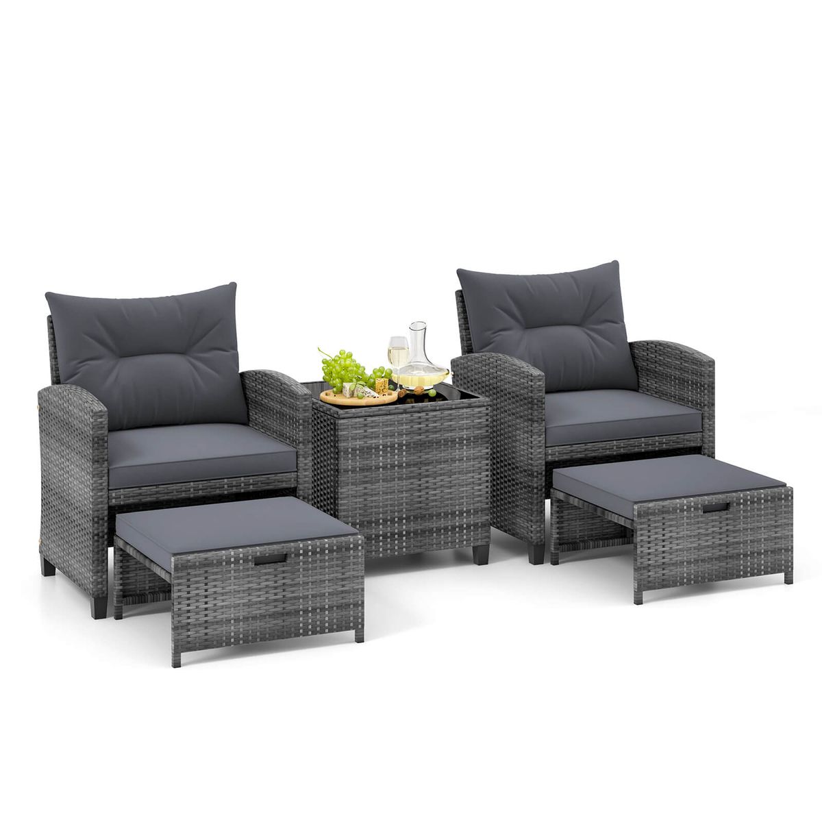 Patio Rattan Furniture (5 Piece Set) - Gray + Mix Gray