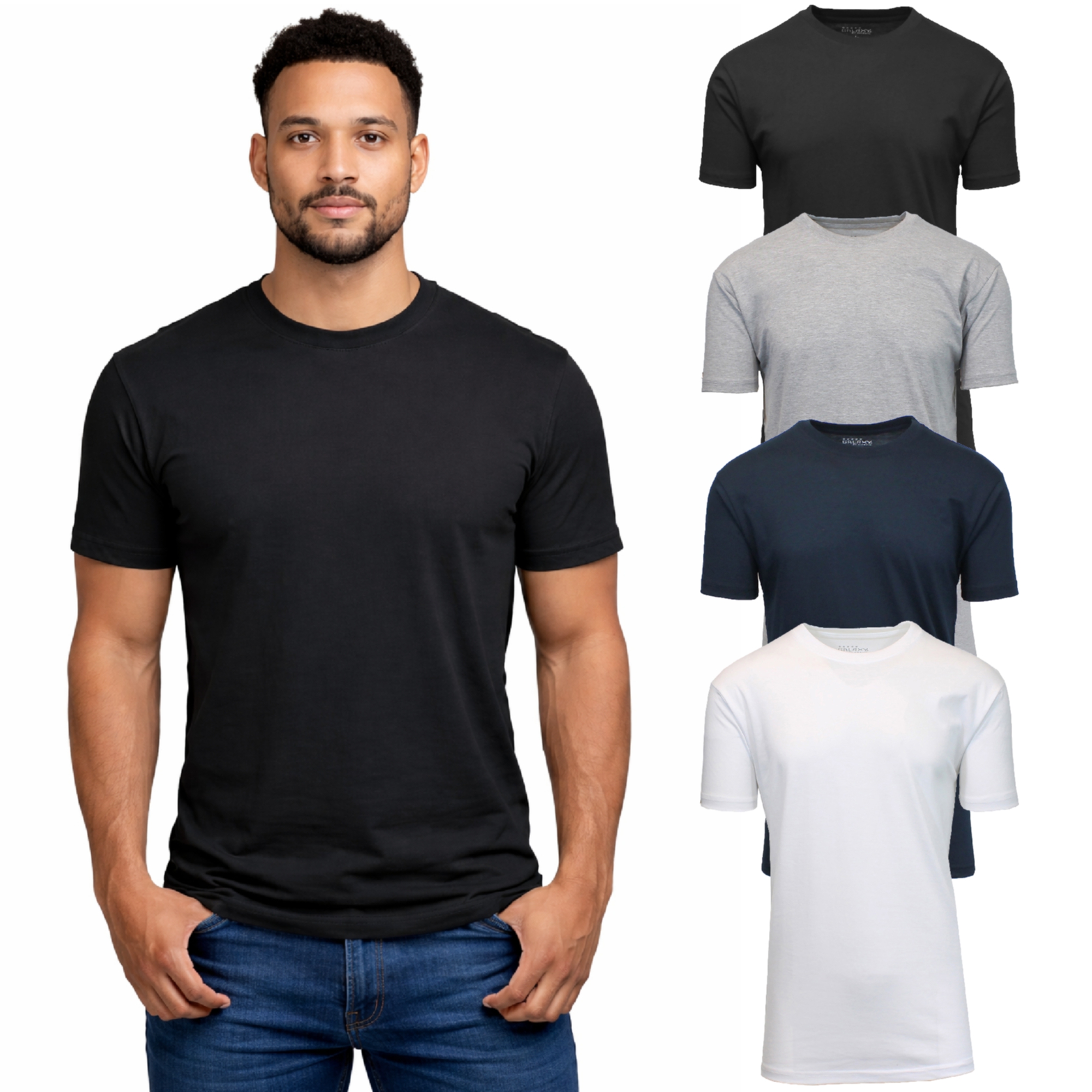 Men's Casual Crew Neck T-Shirt (4-Pack) - JMCT-200-BK-NV-HG-WH - L