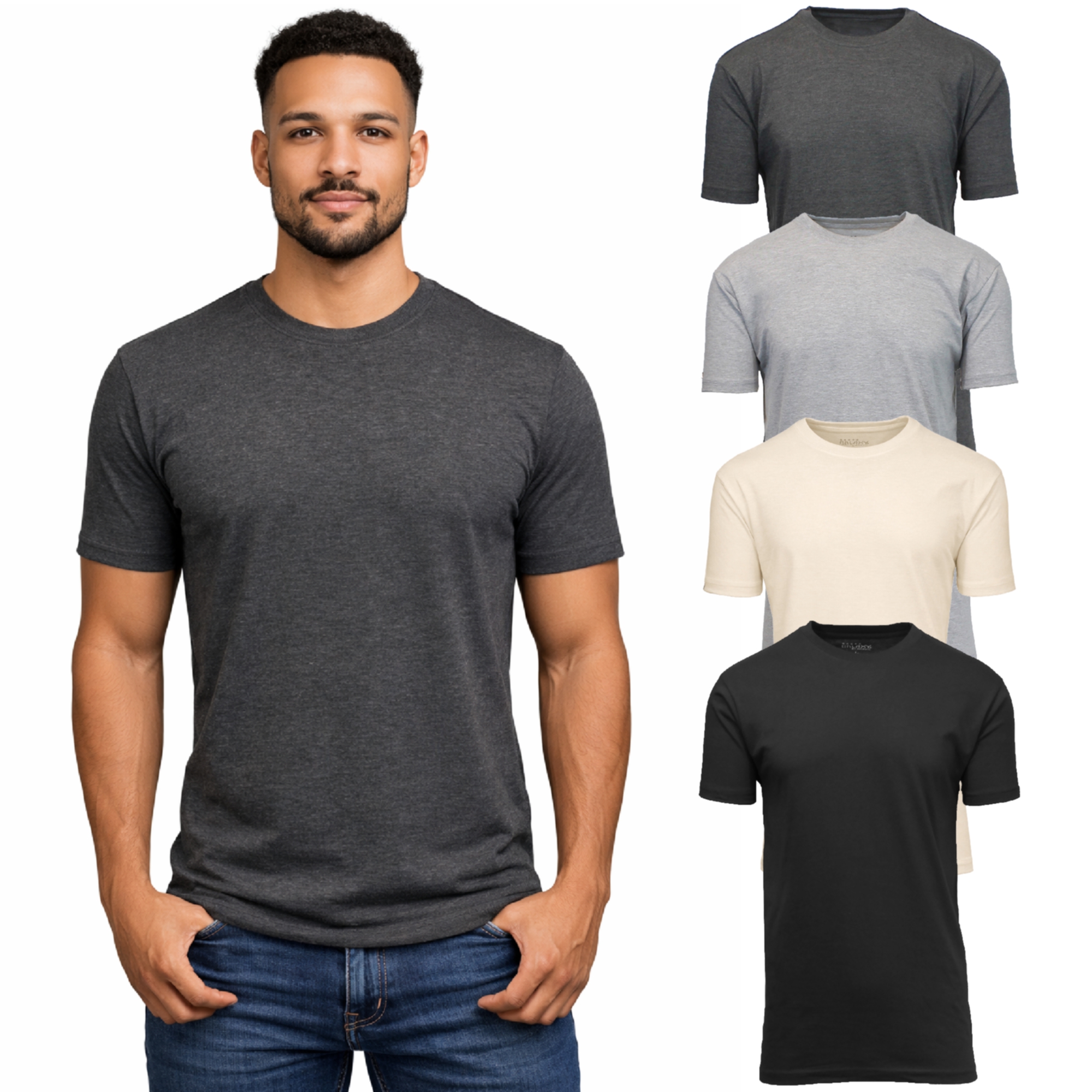 Men's Casual Crew Neck T-Shirt (4-Pack) - JMCT-200-CH-HG-NA-BK - M