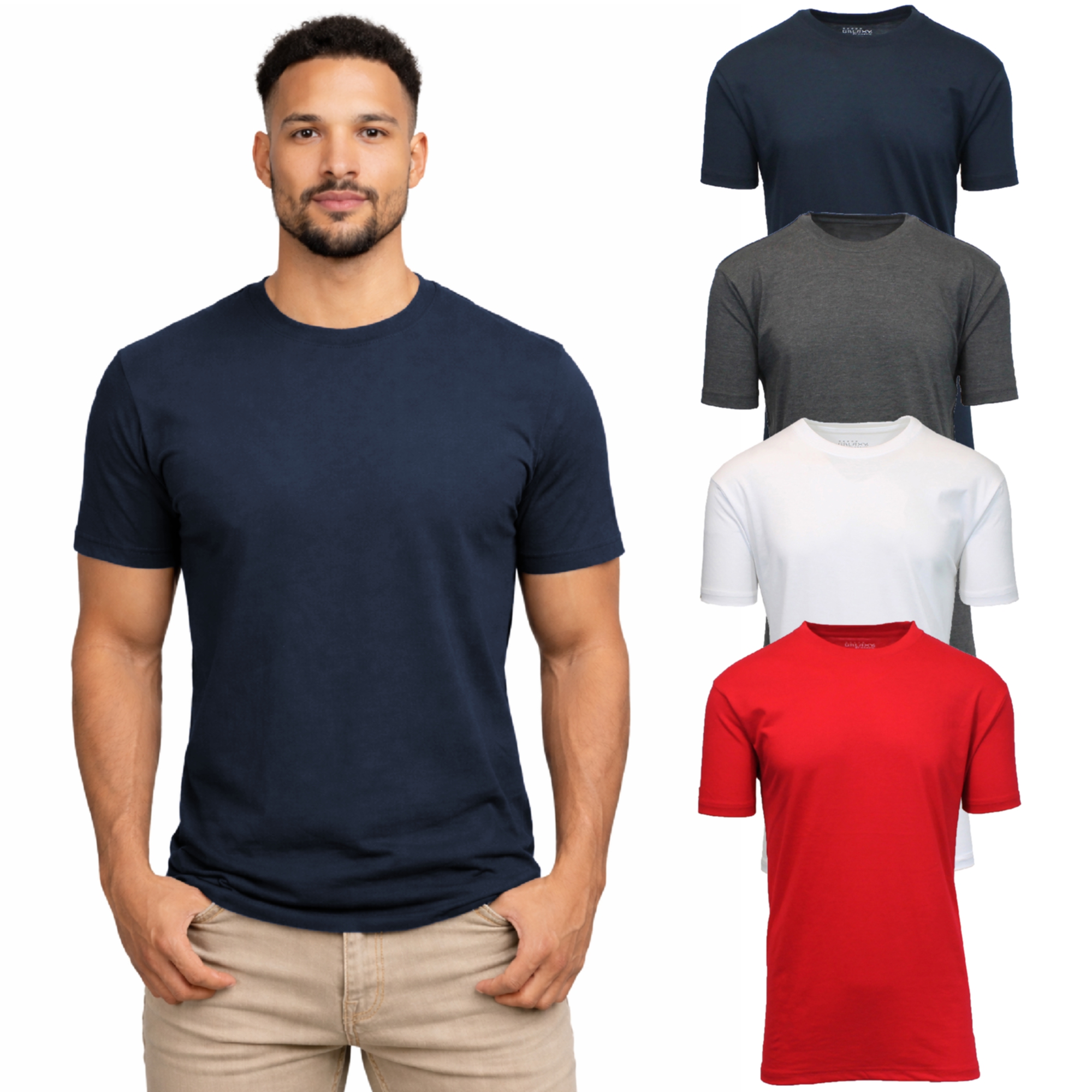Men's Casual Crew Neck T-Shirt (4-Pack) - JMCT-200-NV-CH-WH-RD - 3XL