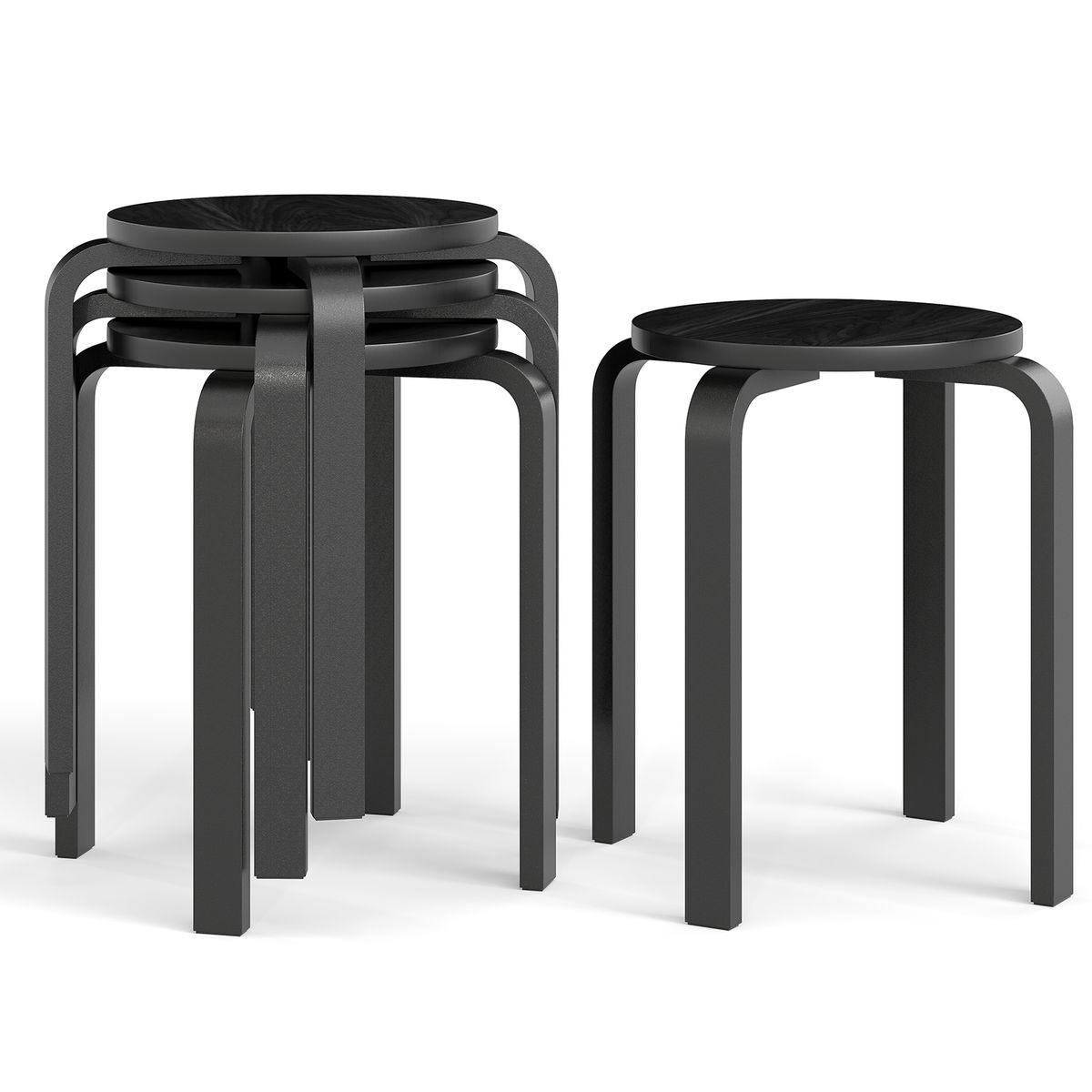 Round Stacking Stool (4-Pack) - Stool-Black
