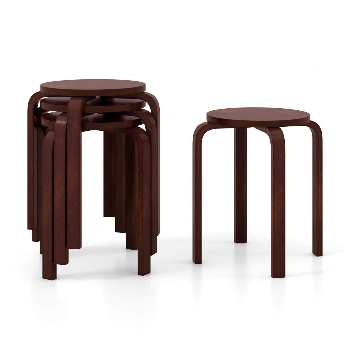 Photos - Chair Costway Round Stacking Stool - Stool-Brown HWM000335 (4-Pack)