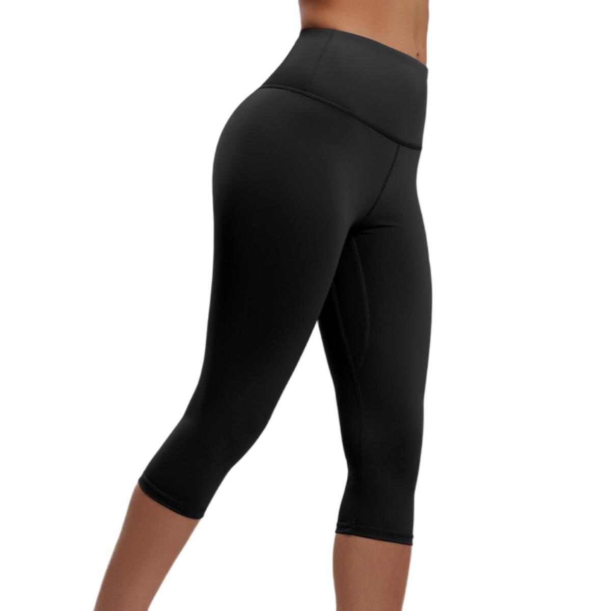 Women's High Waisted Capri Leggings - Black-S