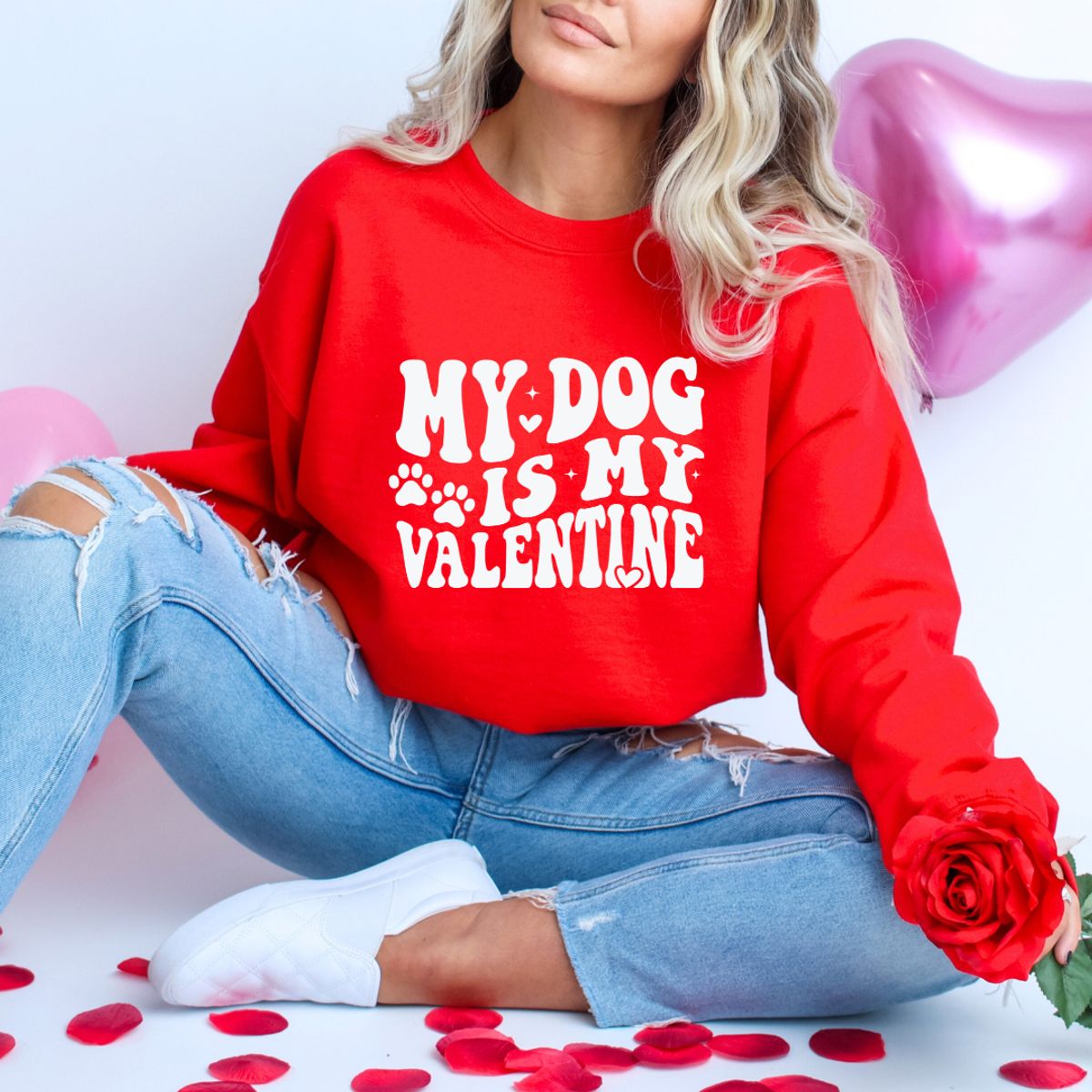 My Dog is my Valentine  Design Sweater  Cherry Red  XL