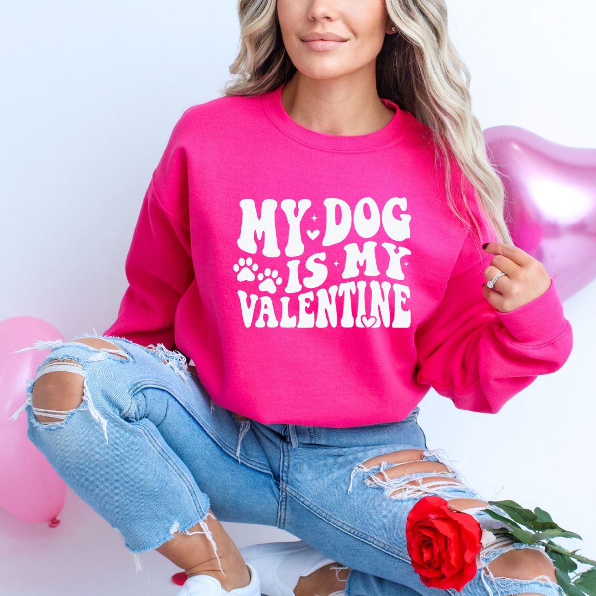 My Dog is my Valentine  Design Sweater  Helconia Pink  Large