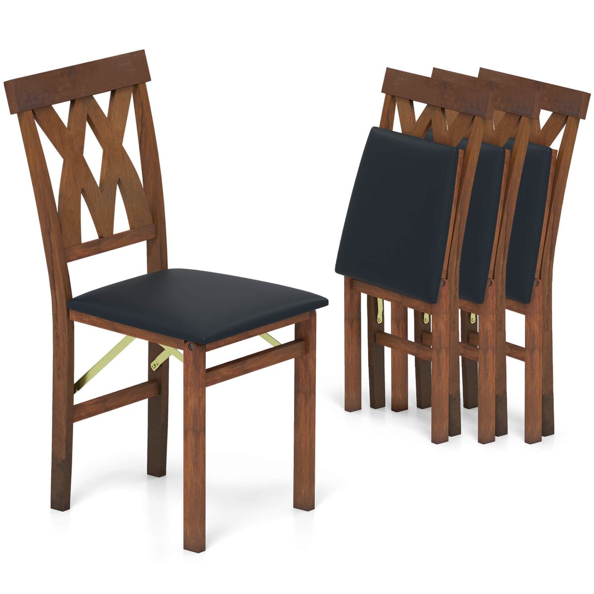 Folding Kitchen Chairs with Rubber Wood Frame (Set of 2 or 4) - Kitchen Chairs Brown-4
