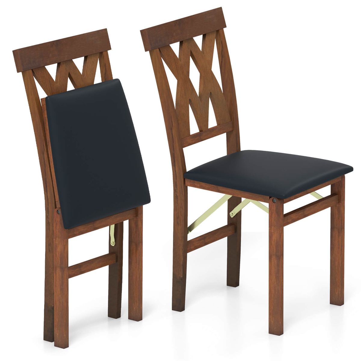 Folding Kitchen Chairs with Rubber Wood Frame (Set of 2 or 4) - Kitchen Chairs Brown-2-image-SKU15727413