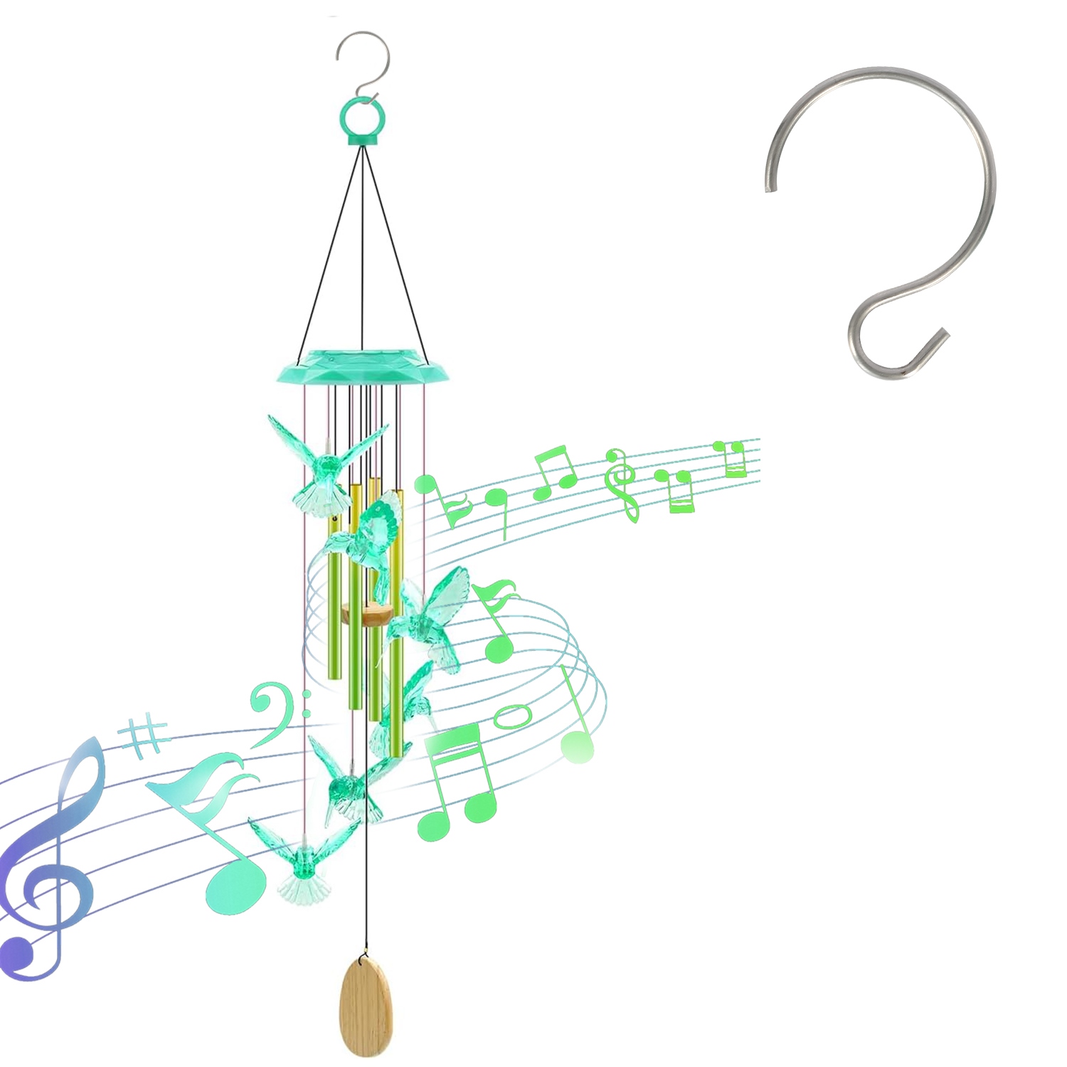 Solar Color-Changing Wind Chime - Green