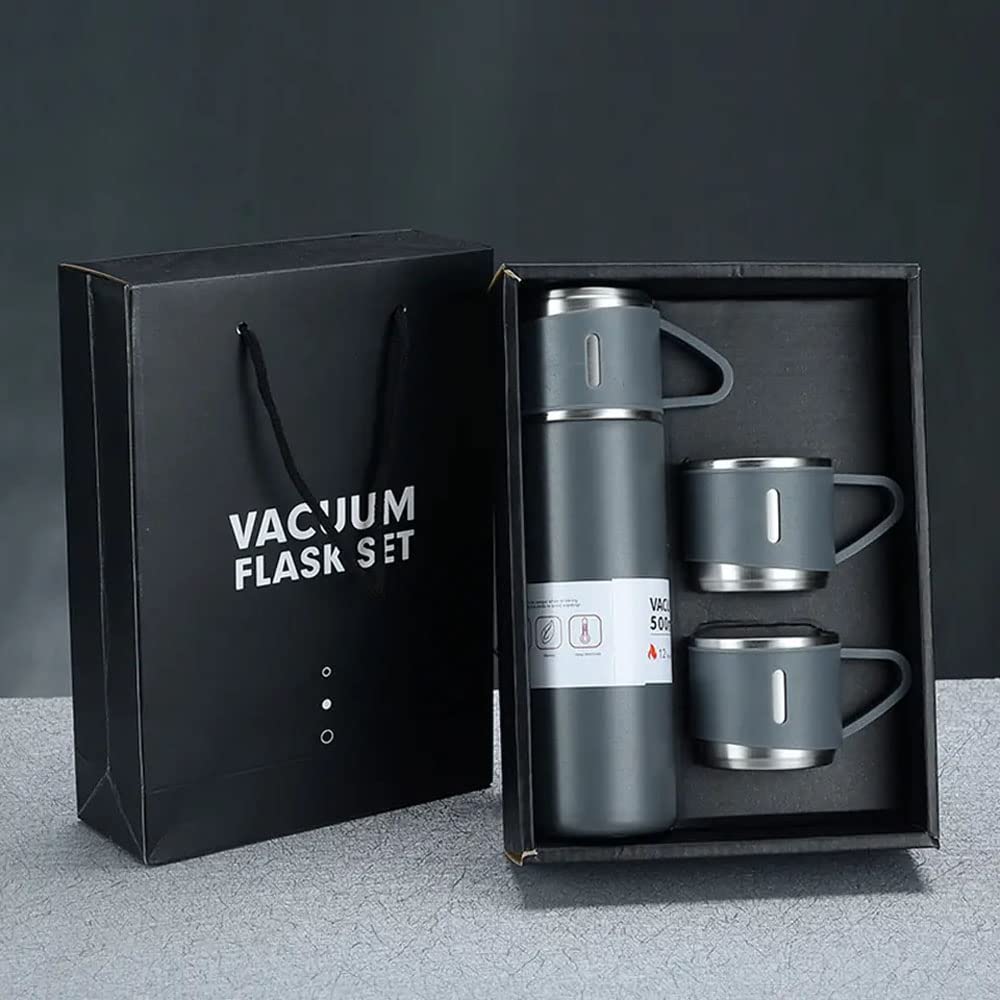 3-Lid Insulated Water Bottle - Gray