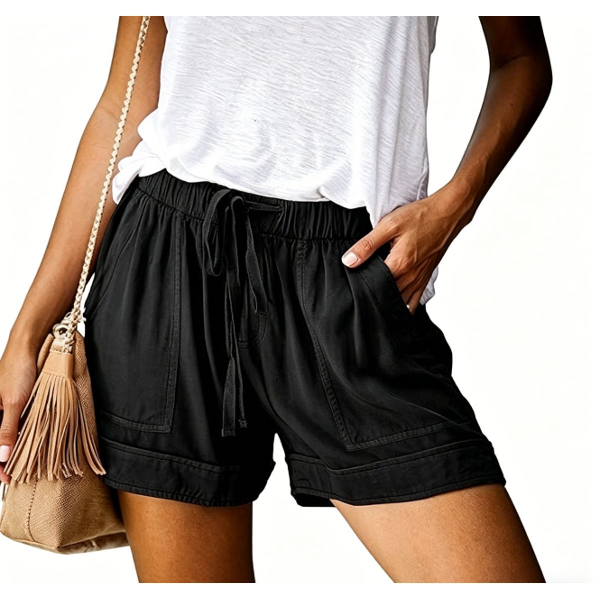 Women's Casual Drawstring Shorts - Black-2XL-image-SKU20483632