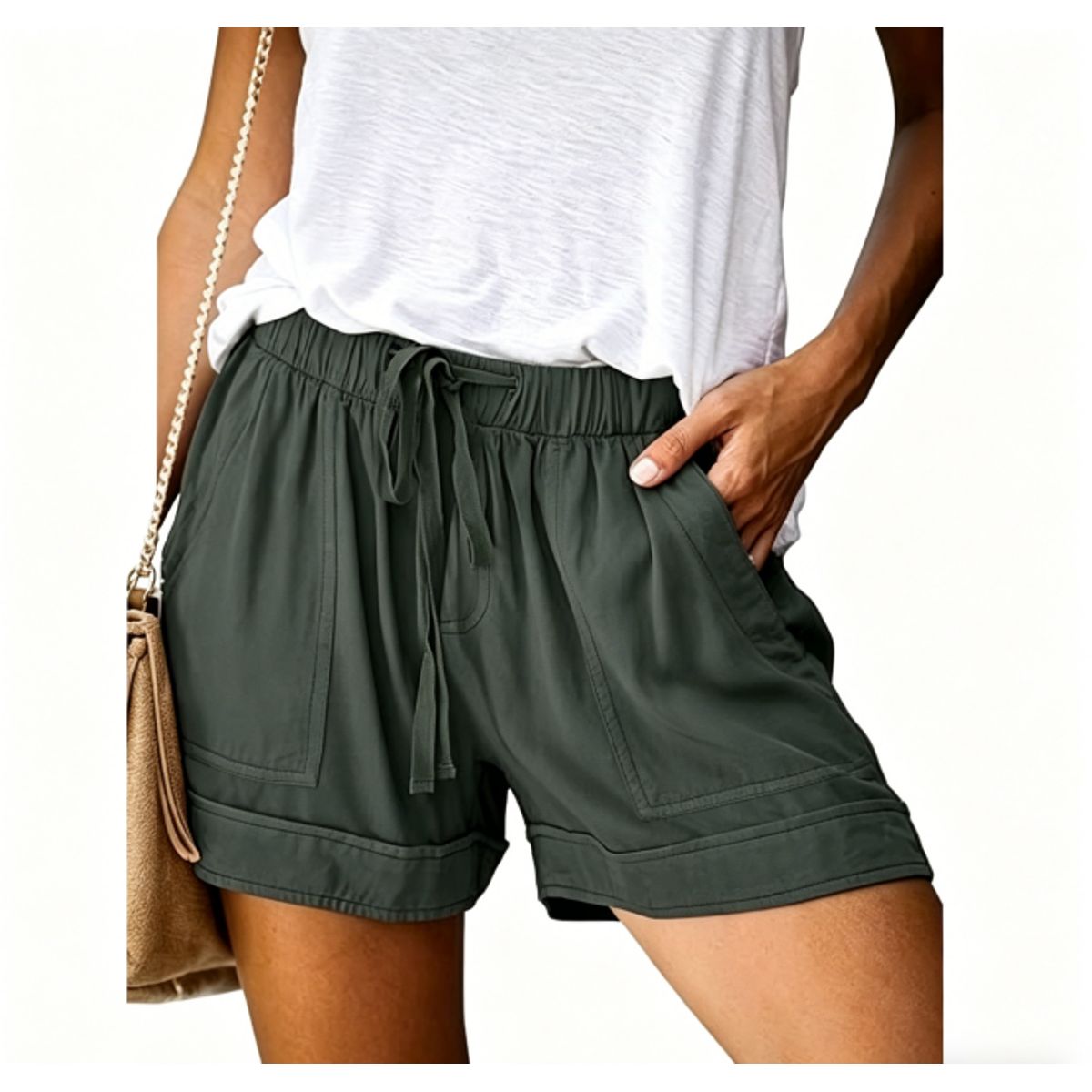 Women's Casual Drawstring Shorts - Dark Green-4XL