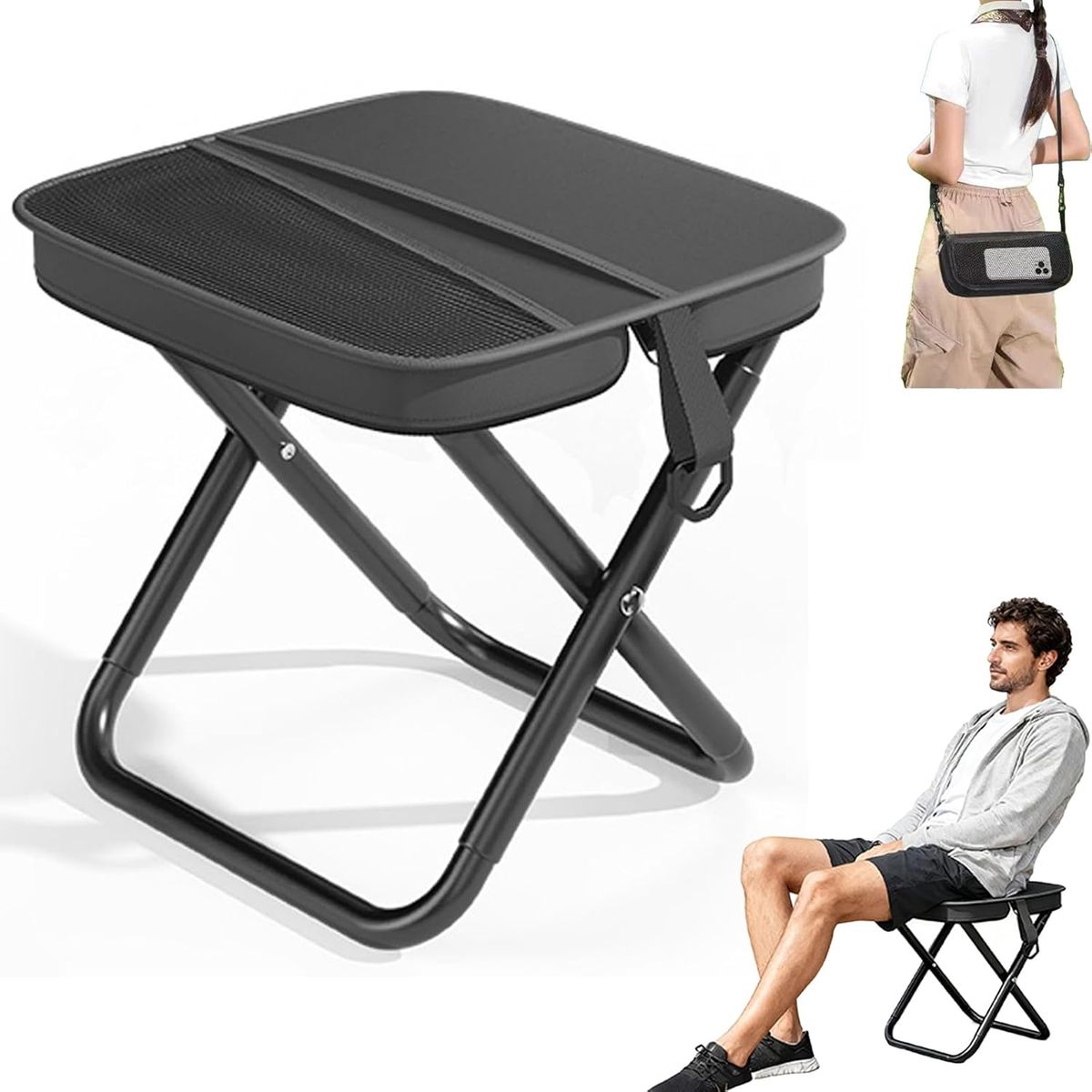 Collapsible Camping Stool - Black-L
