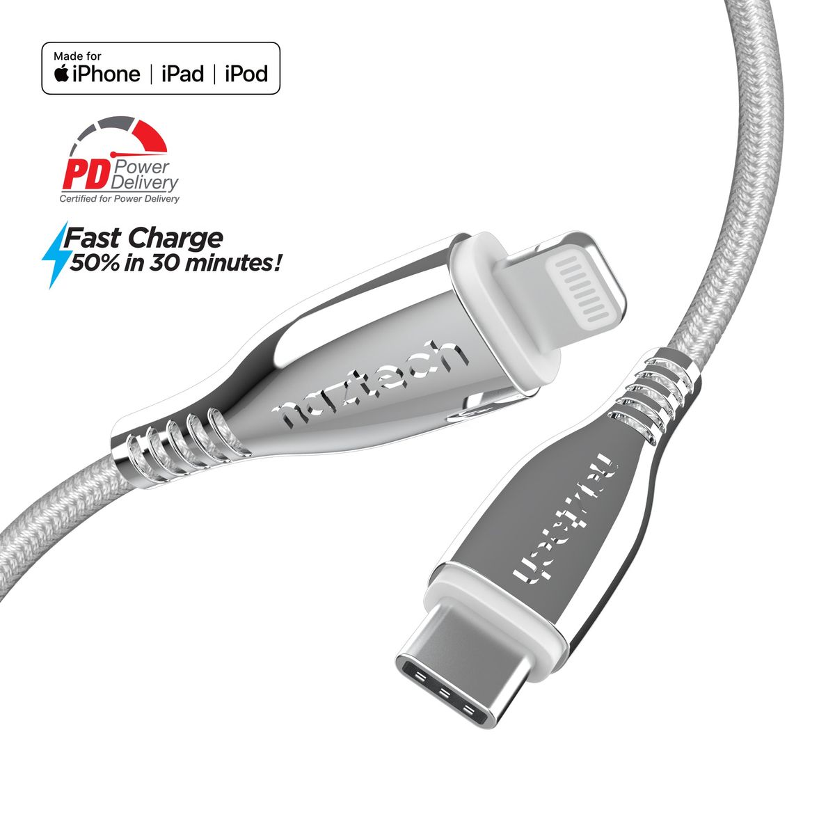 Naztech Titanium USB-C to Lightning Braided Cable - White-image-SKU7115246
