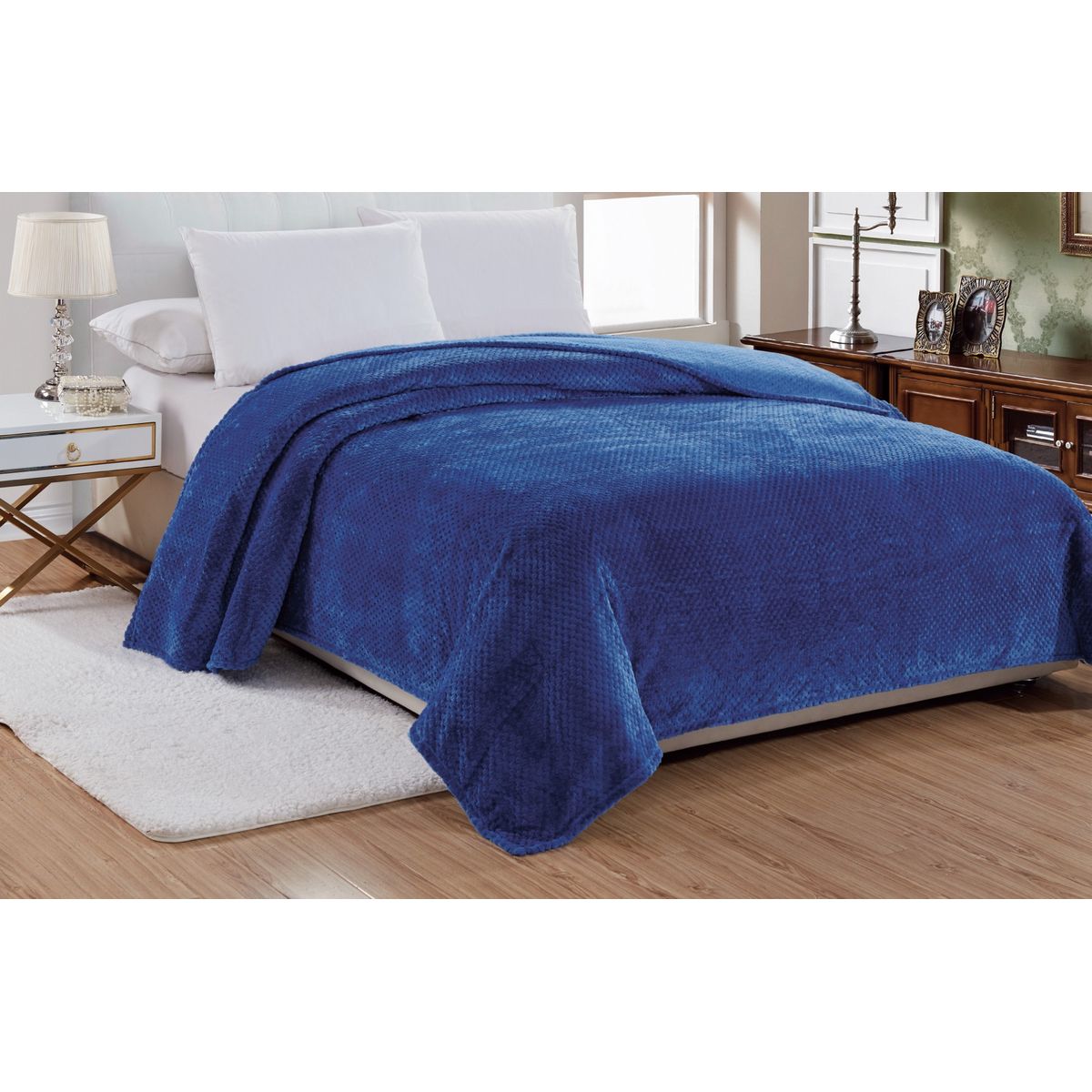 Noble House™ Popcorn Textured Microplush Blanket (4 Sizes) - Queen - Navy