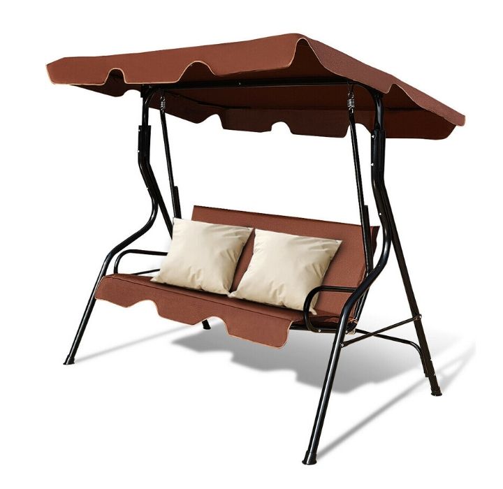 3-Seat Patio Canopy Glider Swing - Coffee