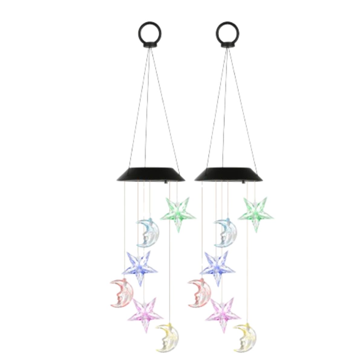Solar Color-Changing  Moon & Star Wind Chime (1 or 2-Pack) - 2-Piece
