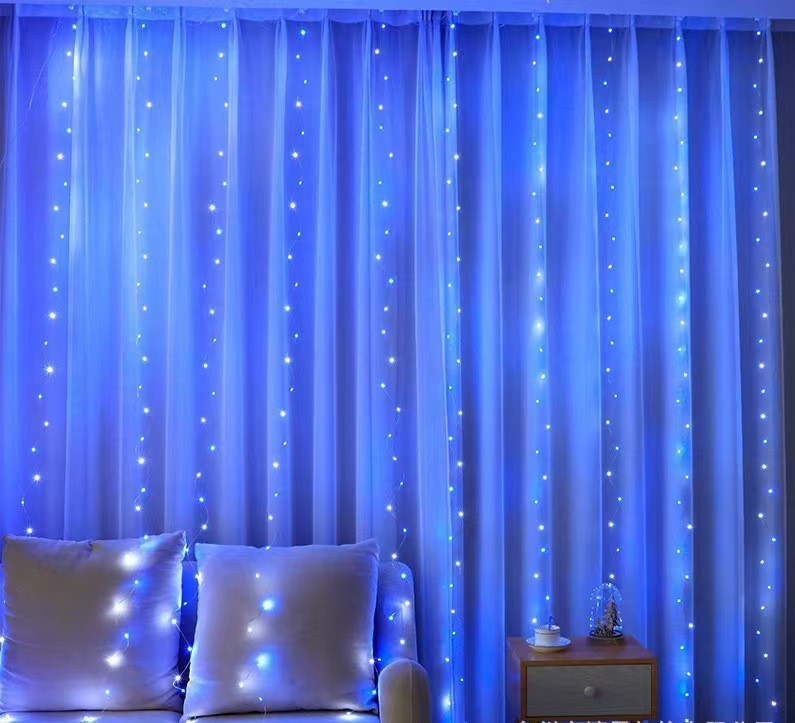 LED Curtain Fairy String Lights - Blue Light-118x118inch(300 LED)