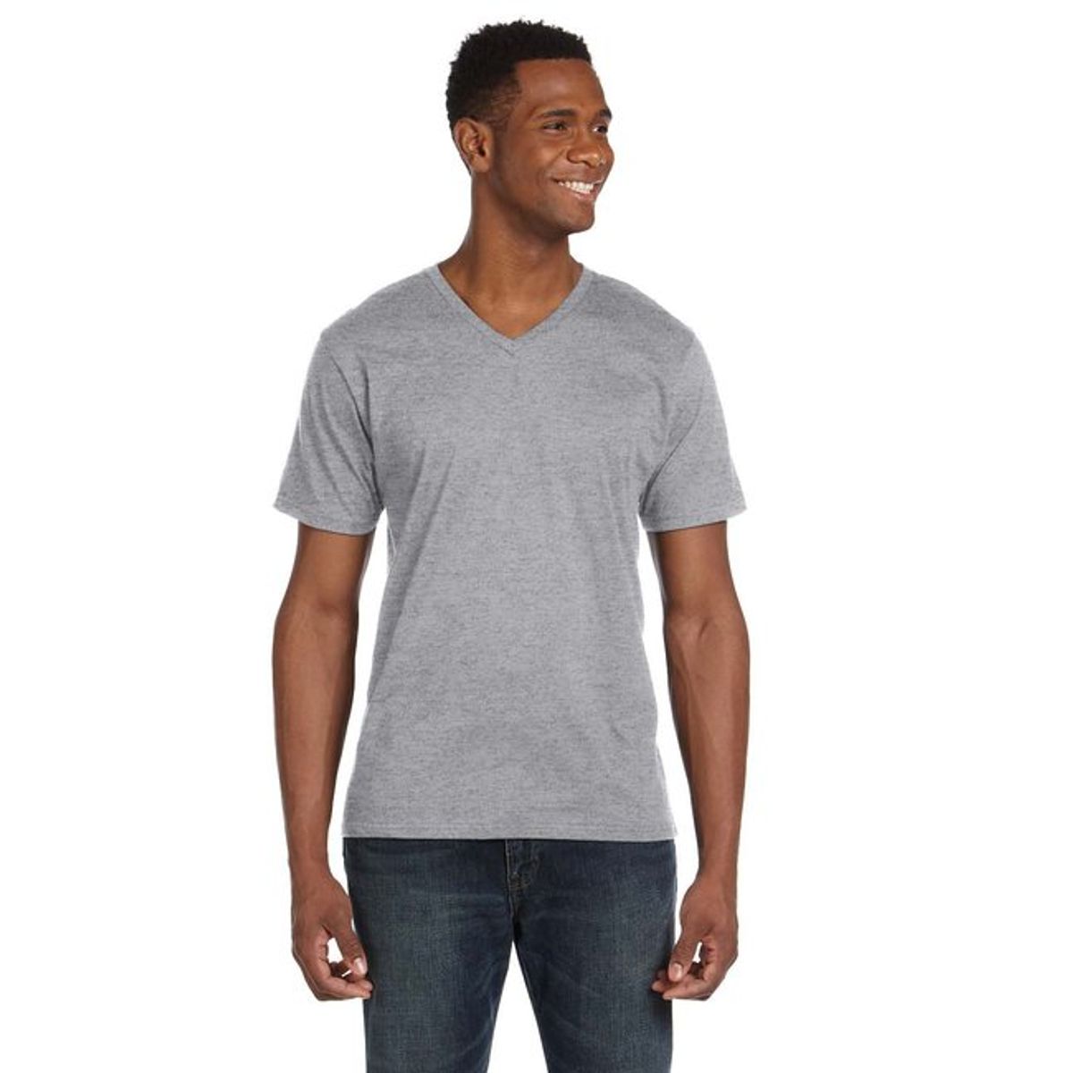 Anvil Adult Lightweight V-Neck T-Shirt (Small) - Heather Grey