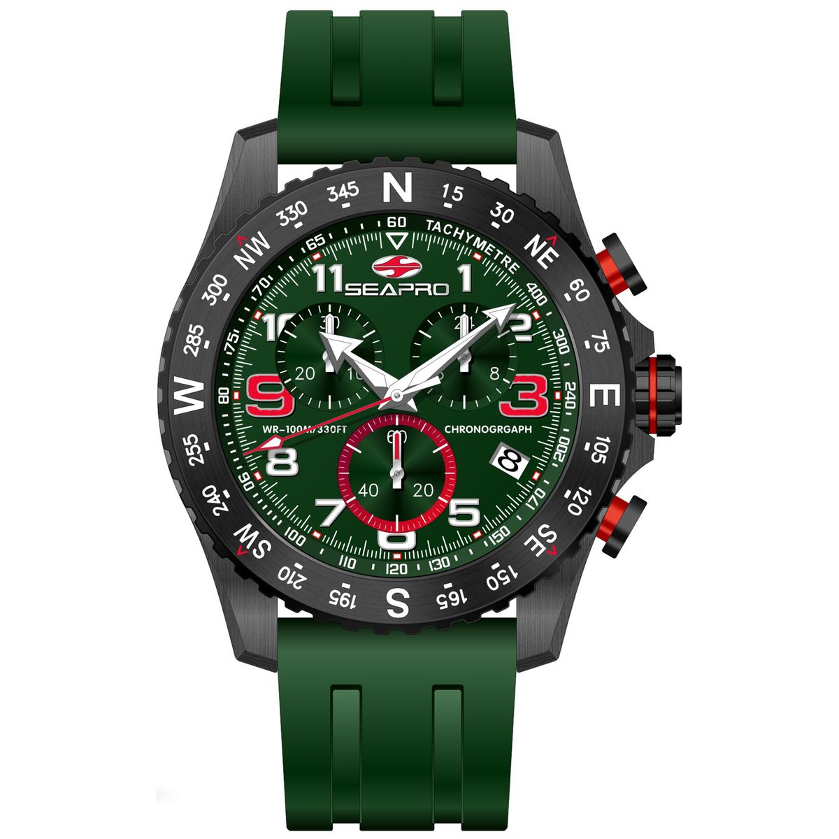 Seapro Mens Gallantry Black Dial Watch  Green Dial
