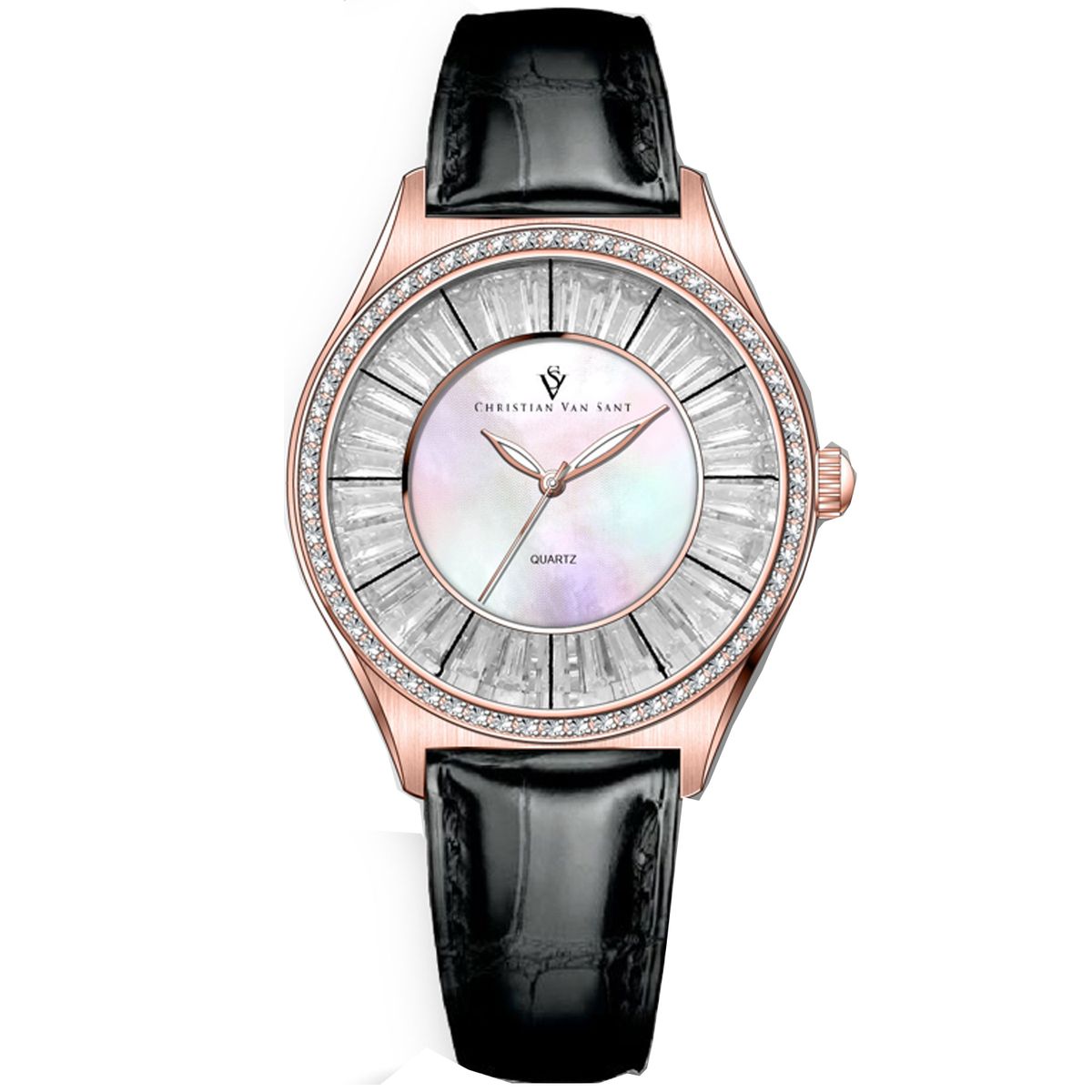Christian Van Sant Womens Luna Mother of Pearl Dial Watch  CV3205 Black Strap