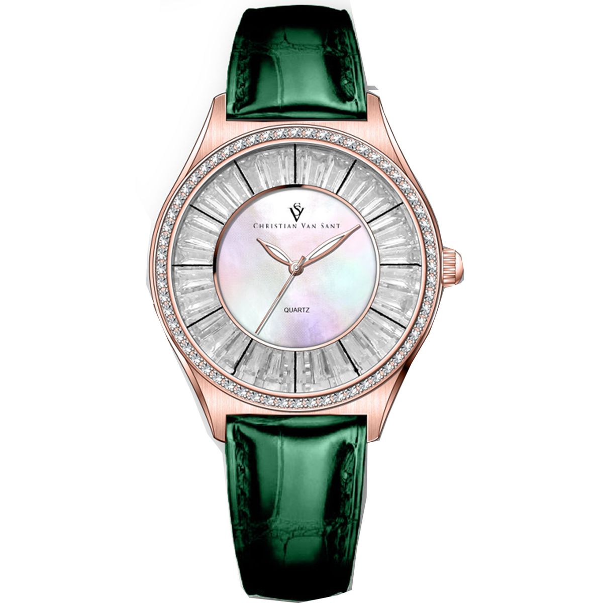 Christian Van Sant Womens Luna Mother of Pearl Dial Watch  CV3207 Green Strap