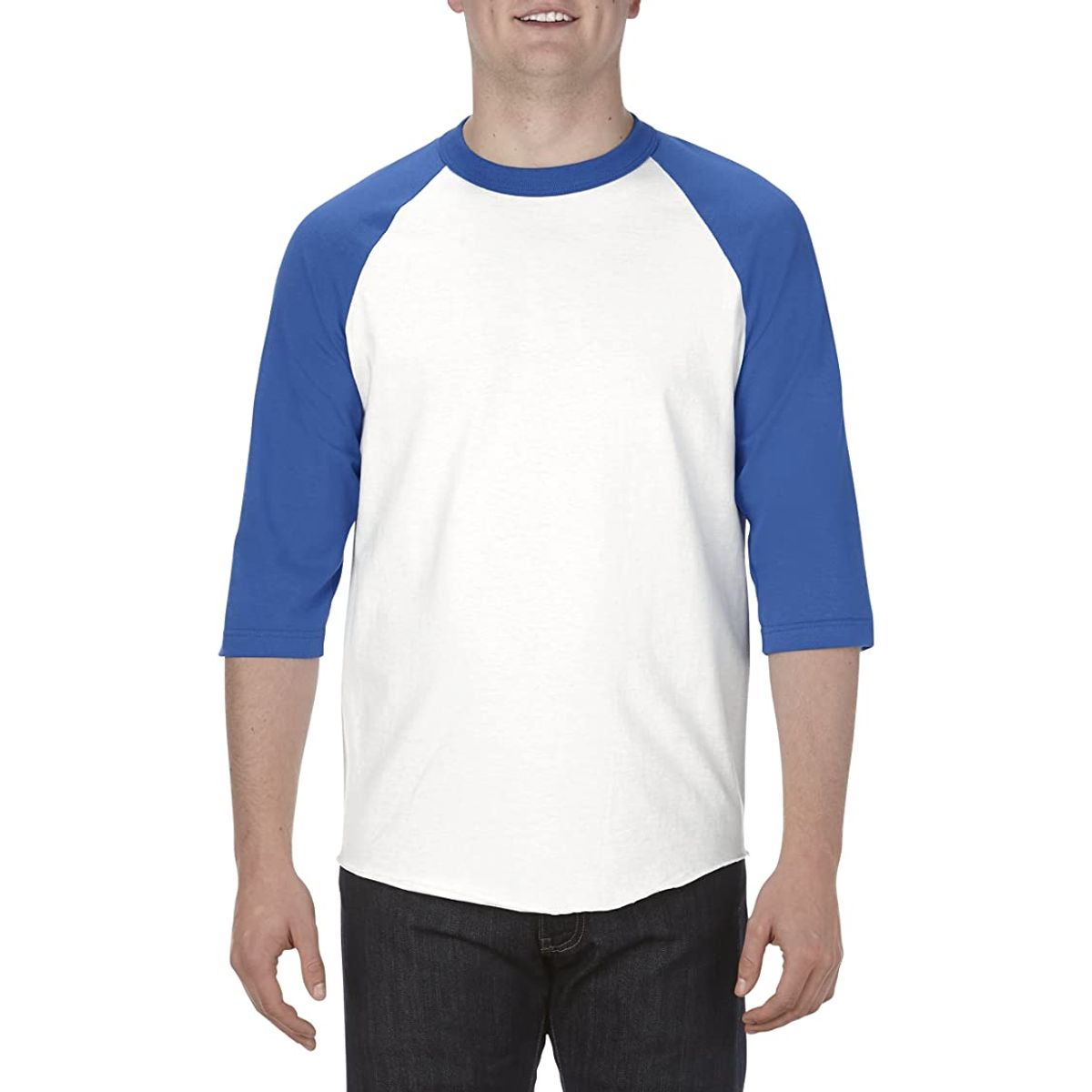 Alstyle Classic Raglan 3/4 Sleeve T-Shirt (Small) - White/Royal Blue