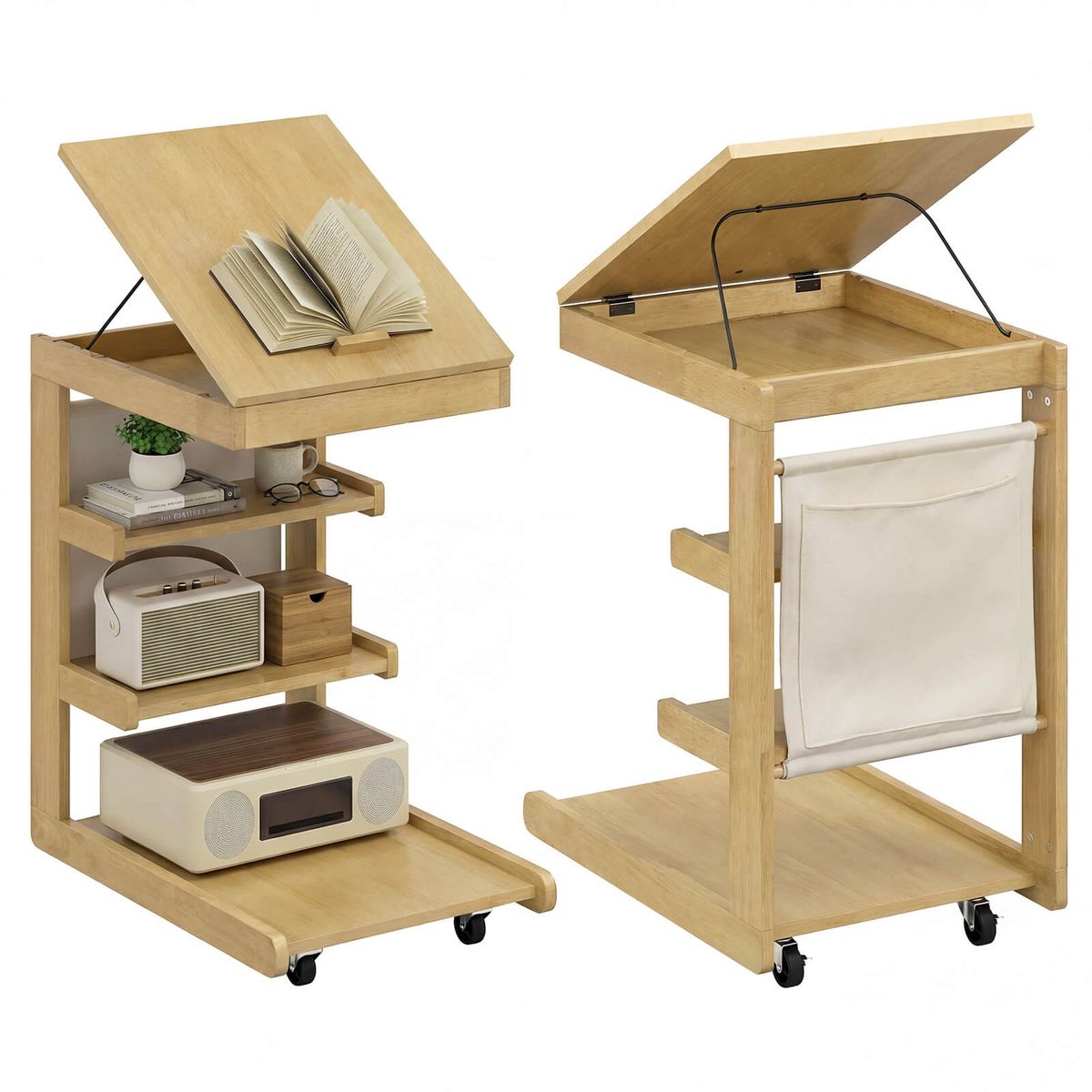 Photos - Coffee Table Costway C-Shaped End Table with Adjustable Desktop  - Natural-2 HCST12423 (1- or 2-Pack)