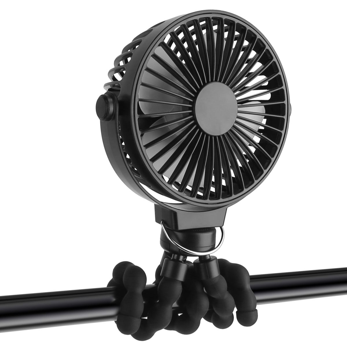 Portable Baby Stroller Fan with Flexible Tripod and 360&deg; Cooling - Black