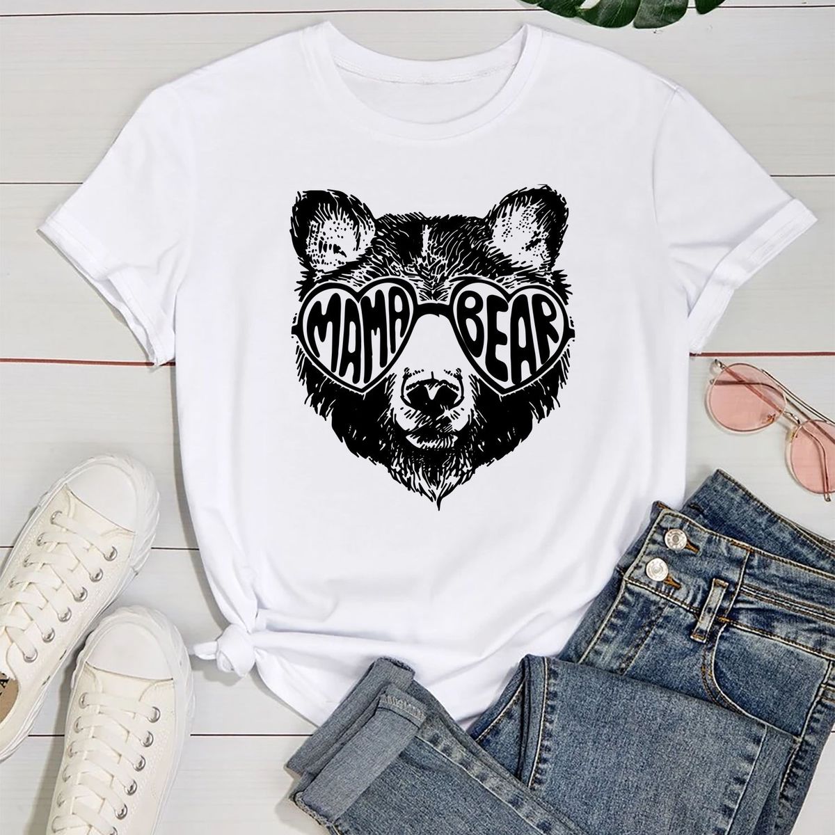 Women's Mother's Day T-Shirts - 2X-Large - Mama Bear Sunglasses (White)-image-SKU5144430