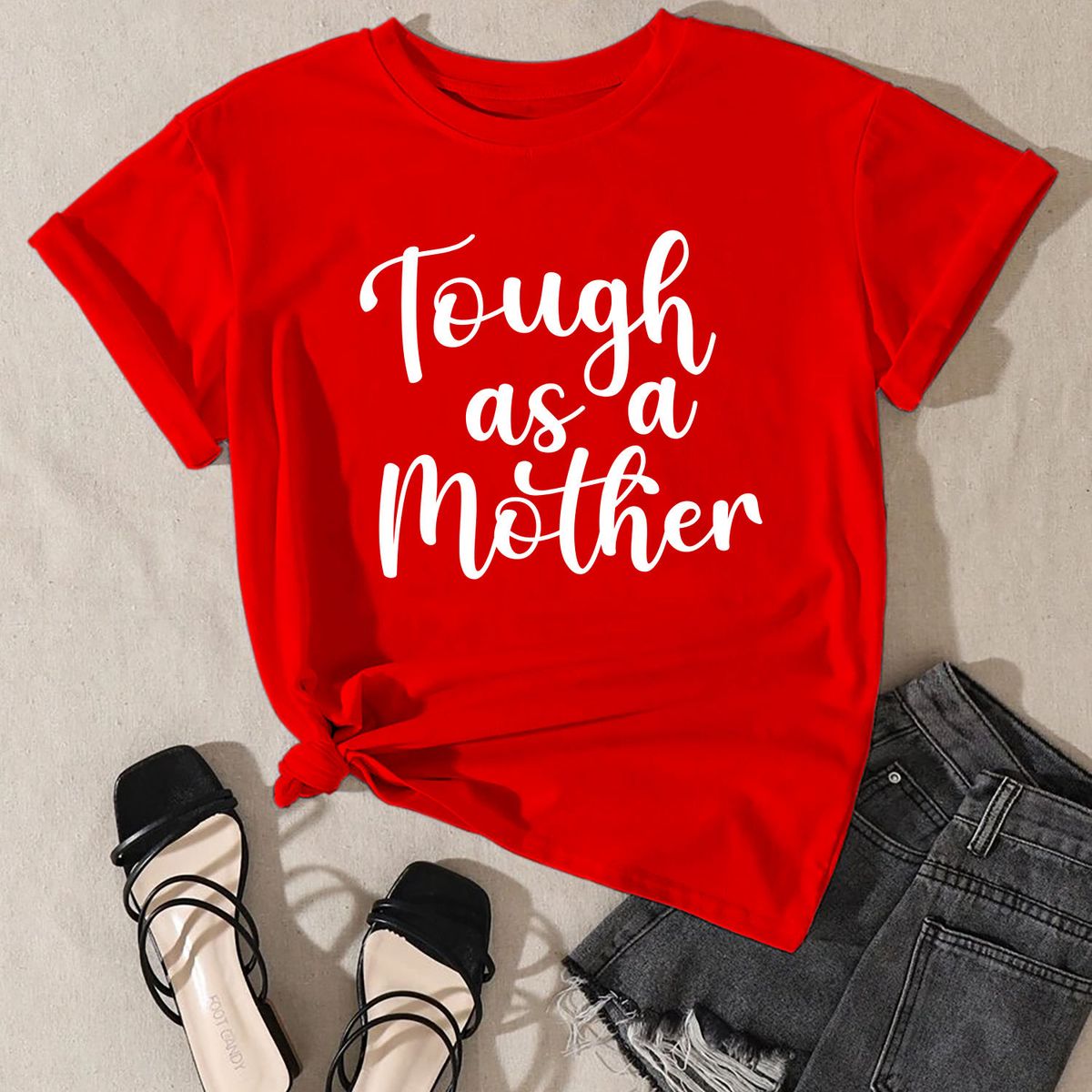 Women's Mother's Day T-Shirts - Medium - Tough as a Mother (Red)