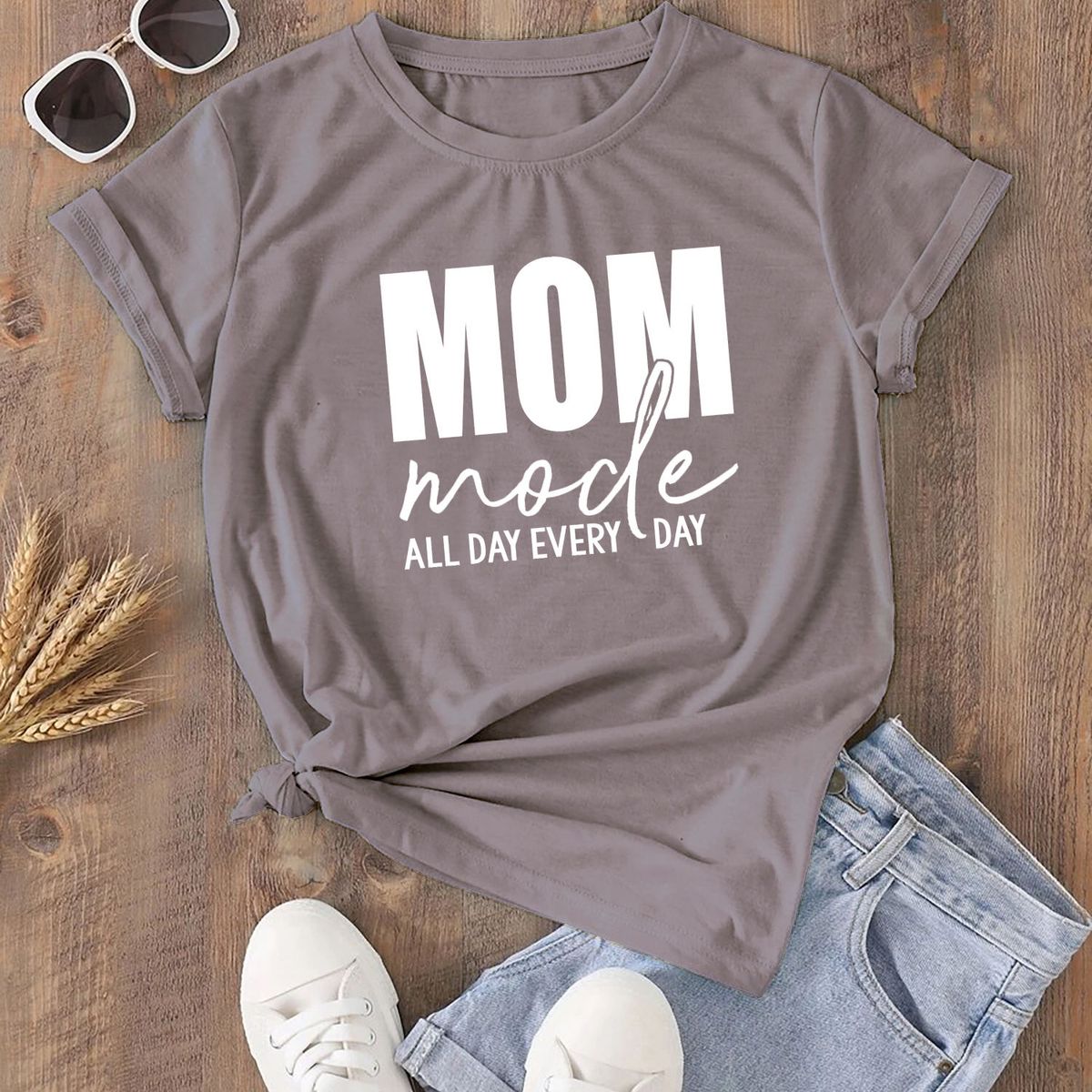 Womens Mothers Day TShirts  Large  MOM Mode All Day Pebble