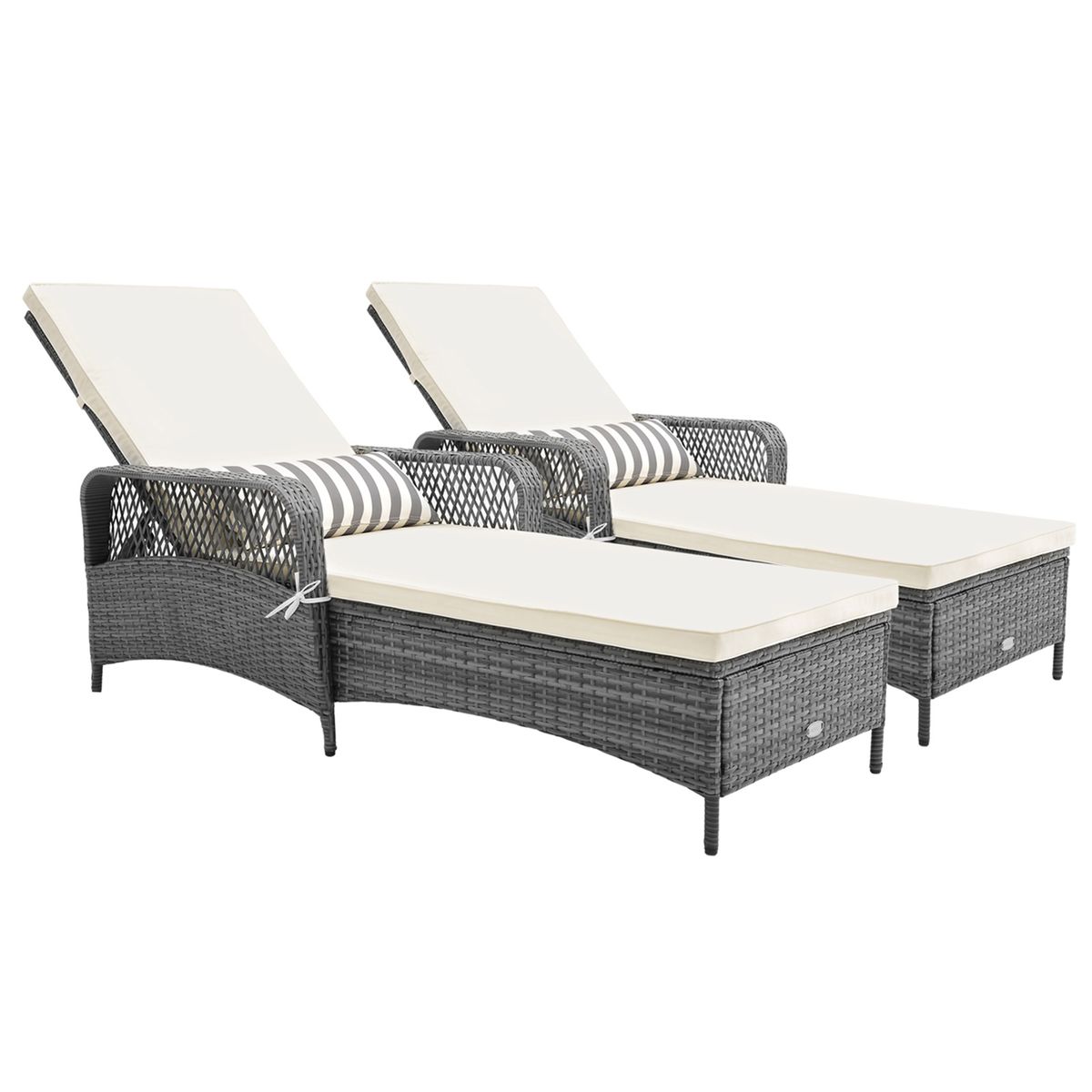 Outdoor Chaise Lounge Chair with 6-Level Backrest (1- or 2-Pack) - White-2