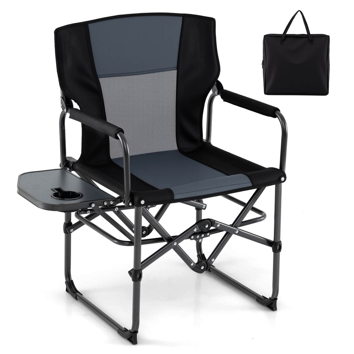 Folding Camping Chair with Side Table & Cup Holder - Camping Chair-Gray