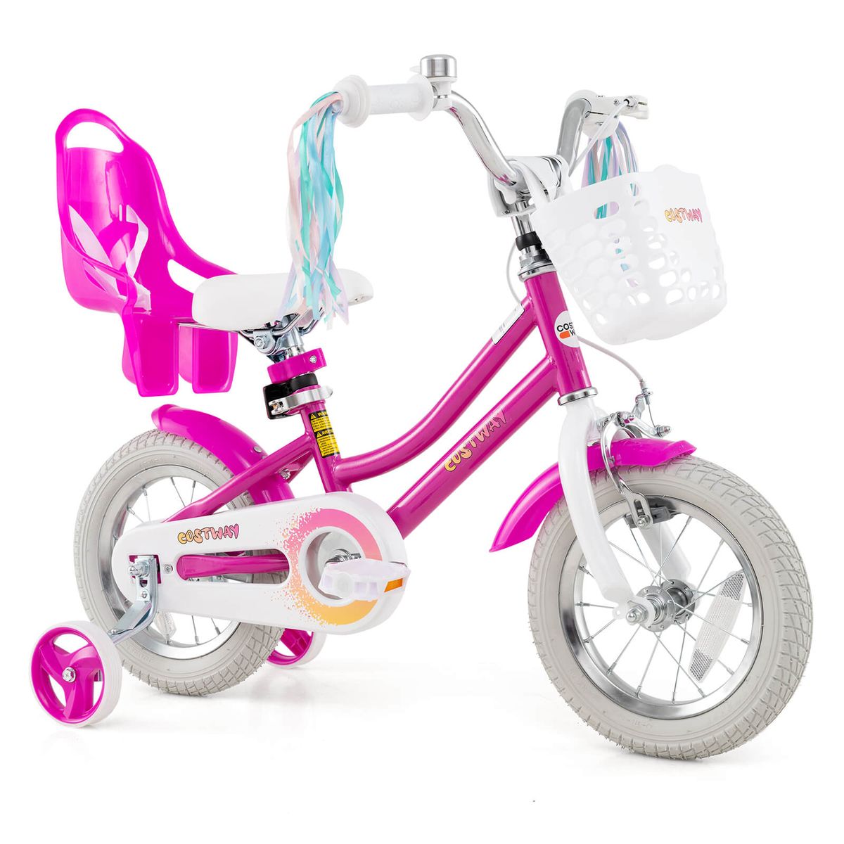 Photos - Bike Costway Kids' Bicycle with Removable Basket and Doll Seat - Pink-18" HCST07665 