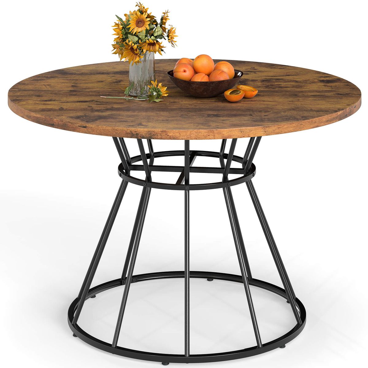 47&rdquo; Round Dining Table with Wooden Tabletop - Table-Brown