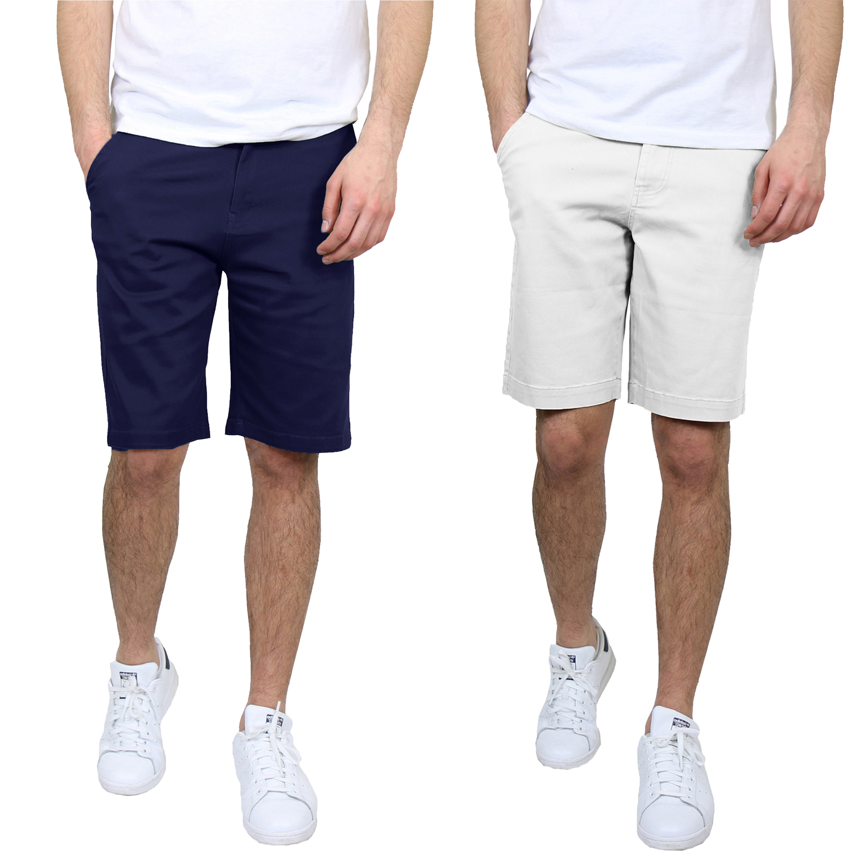 Men's 5-Pocket Cotton Stretch Chino Shorts (2-Pack) - G/MSCS-800 / NV-WH / 40