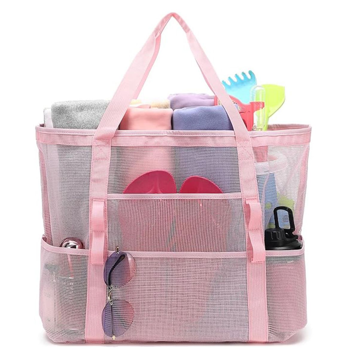Large Mesh Beach Tote Bag - Pink