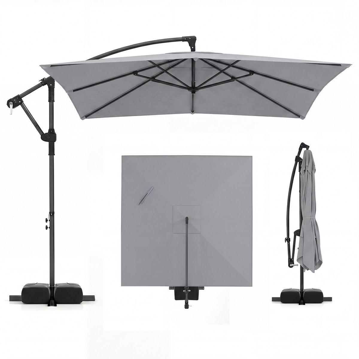 Photos - Parasol Costway 8 x 8-foot Offset Cantilever Patio Umbrella - without light-Gray HCST13120 