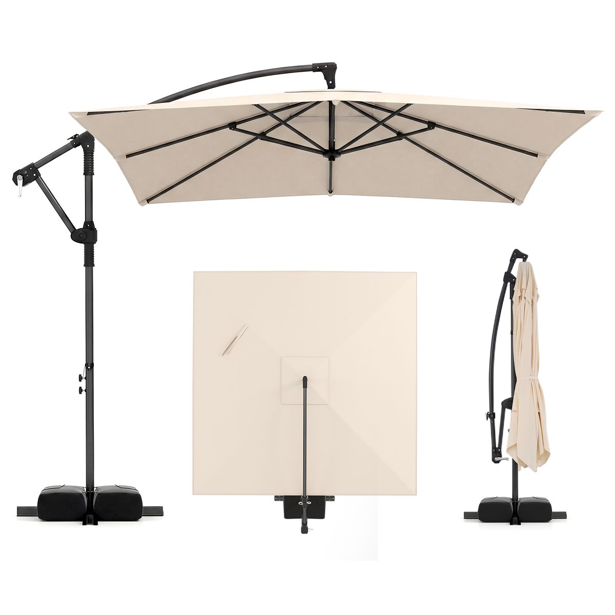 8 x 8-foot Offset Cantilever Patio Umbrella - with light-Beige