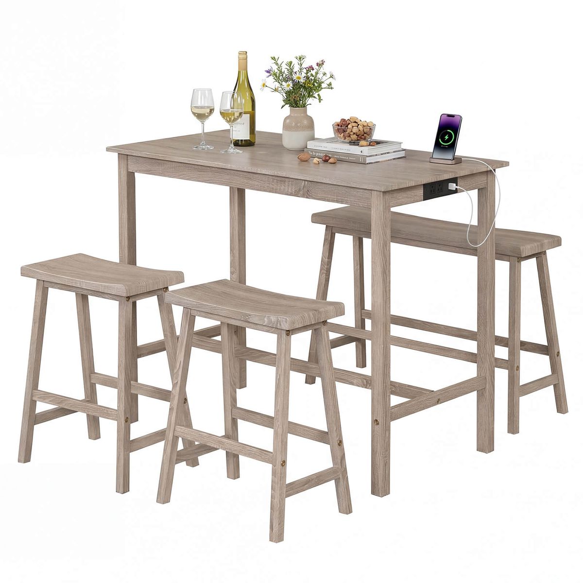 4-Piece Counter Height Dining Table Set - Light Gray