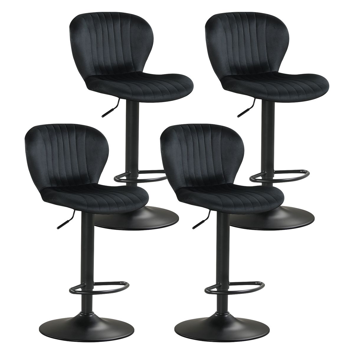 Bar Stool Set with Velvet Backrests and Padded Seats (Set of 2 or 4) - Black-4