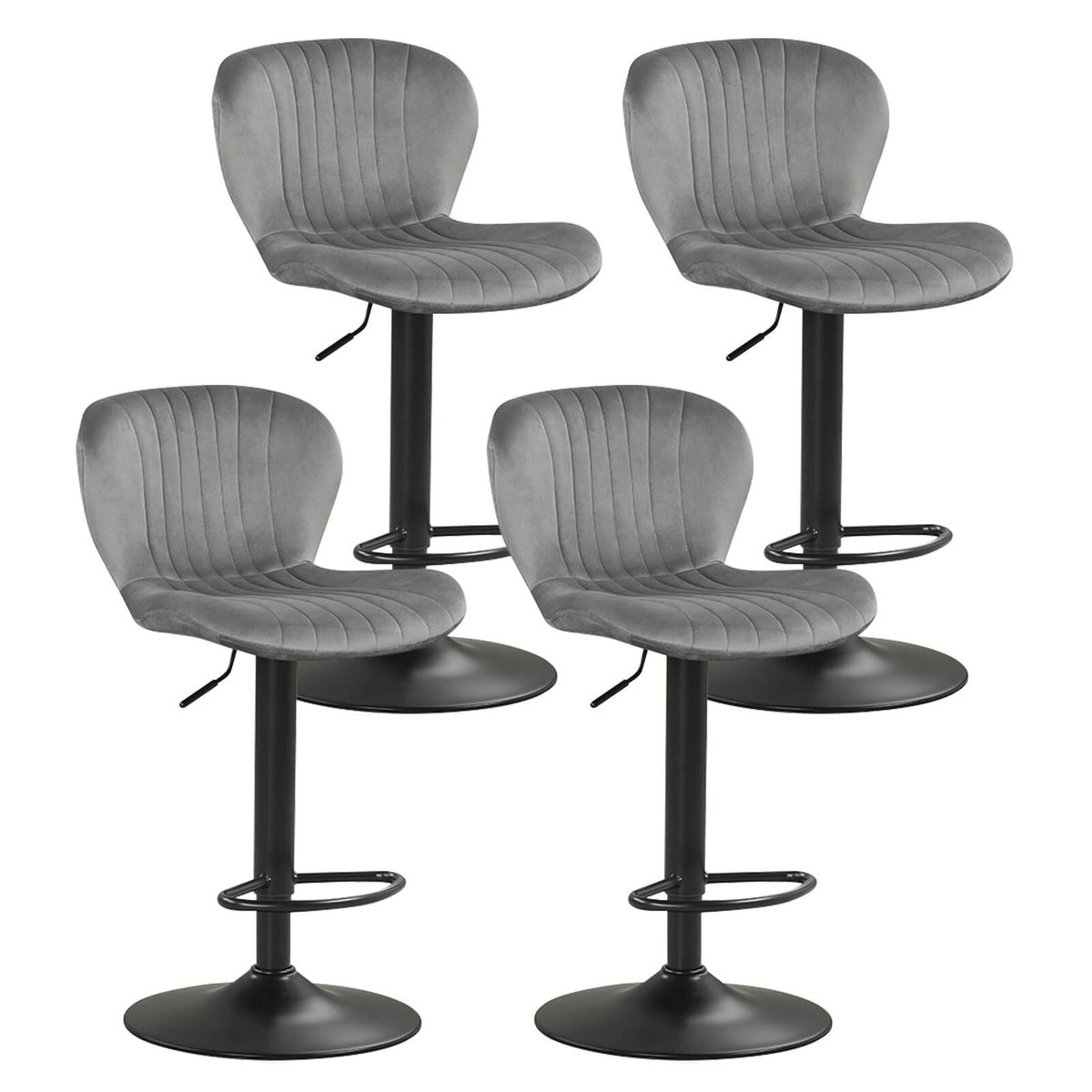 Photos - Chair Costway Bar Stool Set with Velvet Backrests and Padded Seats  - Gray-4 HCST12099 (Set of 2 or 4)